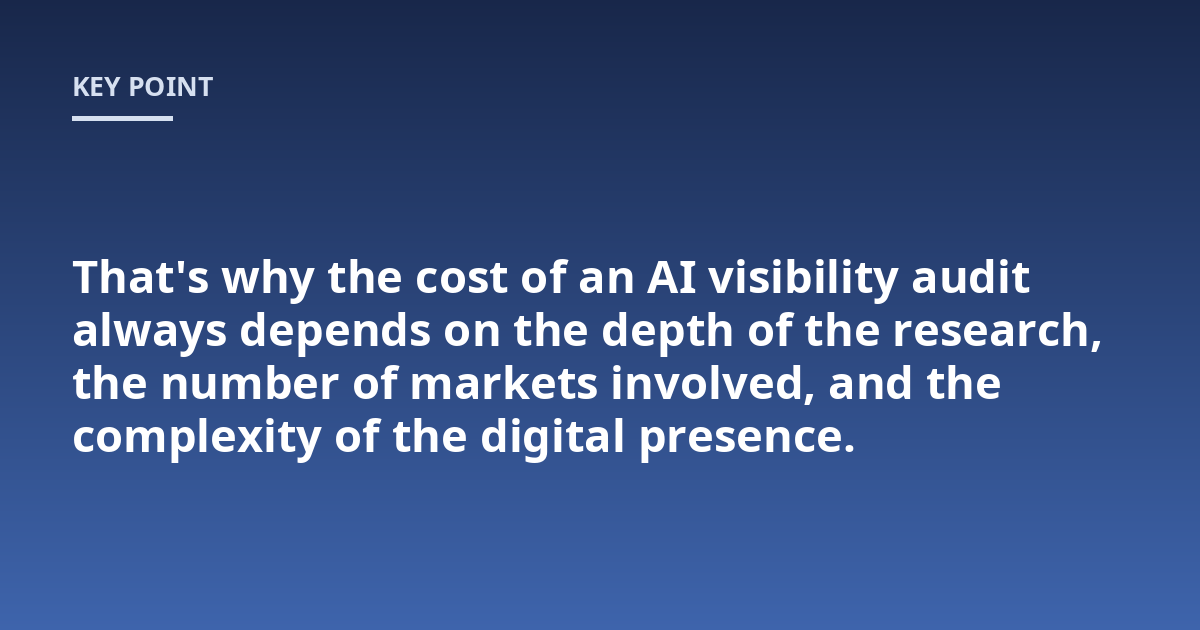 That's why the cost of an AI visibility audit always depends on the depth of the research, the number of markets involved, and the complexity of the digital presence.