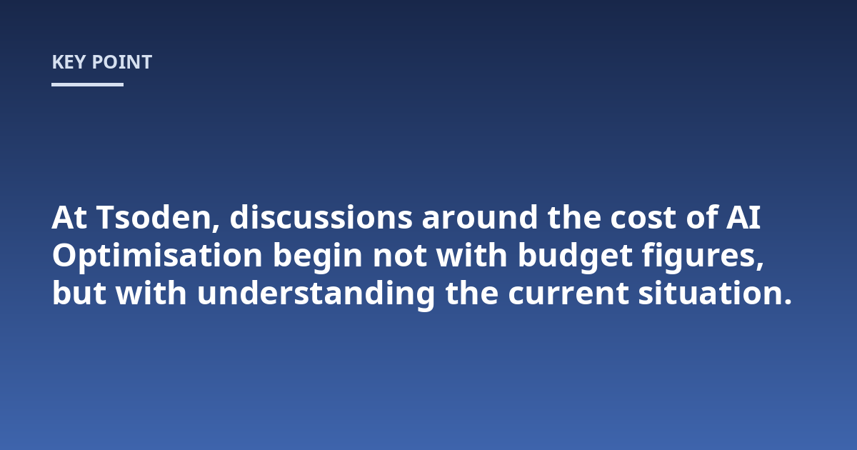 At Tsoden, discussions around the cost of AI Optimisation begin not with budget figures, but with understanding the current situation.
