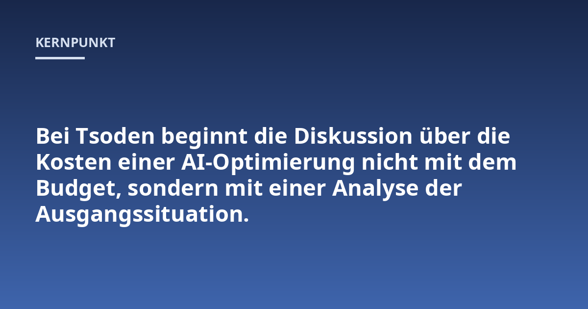 Bei Tsoden beginnt die Diskussion über die Kosten einer AI-Optimierung nicht mit dem Budget, sondern mit einer Analyse der Ausgangssituation.