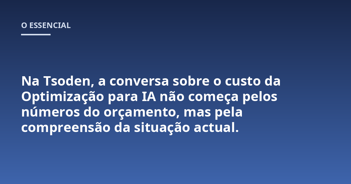Na Tsoden, a conversa sobre o custo da Optimização para IA não começa pelos números do orçamento, mas pela compreensão da situação actual.
