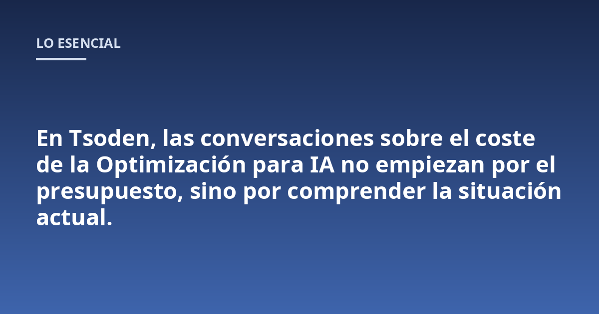 En Tsoden, las conversaciones sobre el coste de la Optimización para IA no empiezan por el presupuesto, sino por comprender la situación actual.