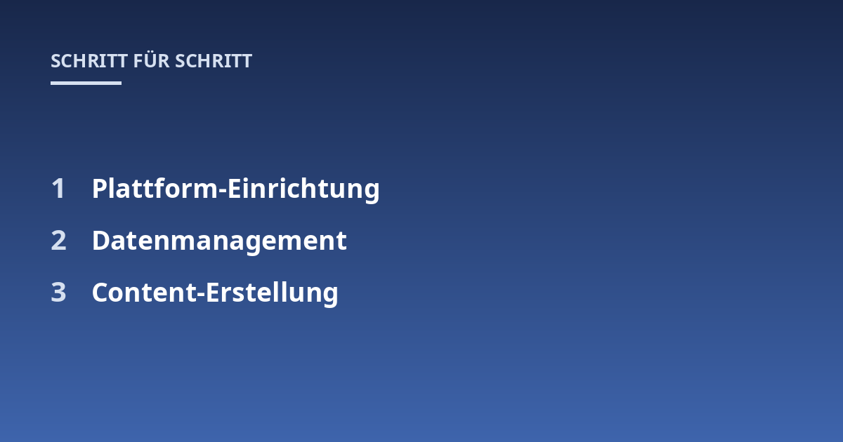 Plattform-Einrichtung; Datenmanagement; Content-Erstellung