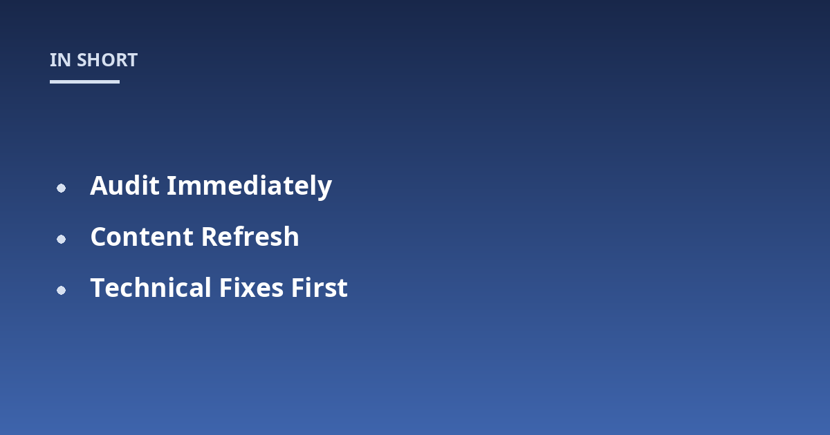 Audit Immediately; Content Refresh; Technical Fixes First