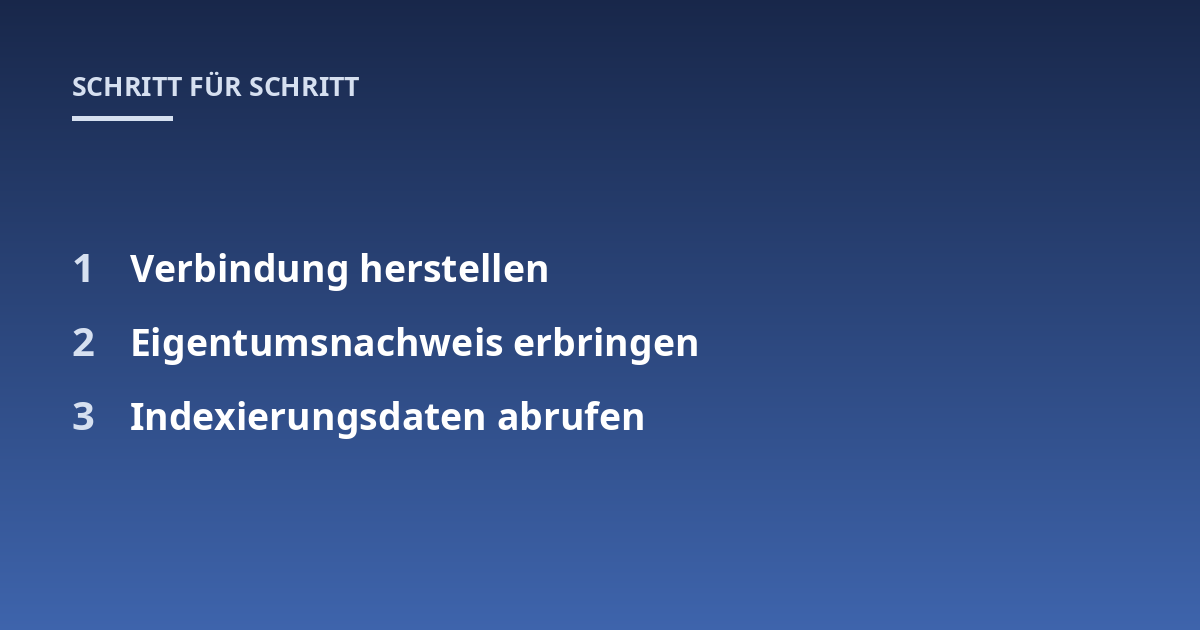 Verbindung herstellen; Eigentumsnachweis erbringen; Indexierungsdaten abrufen