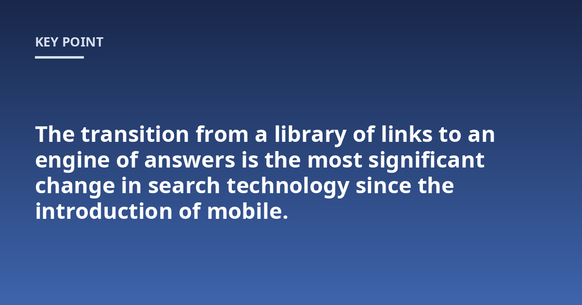 The transition from a library of links to an engine of answers is the most significant change in search technology since the introduction of mobile.