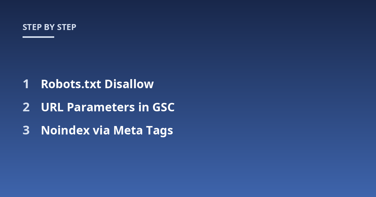 Robots.txt Disallow; URL Parameters in GSC; Noindex via Meta Tags