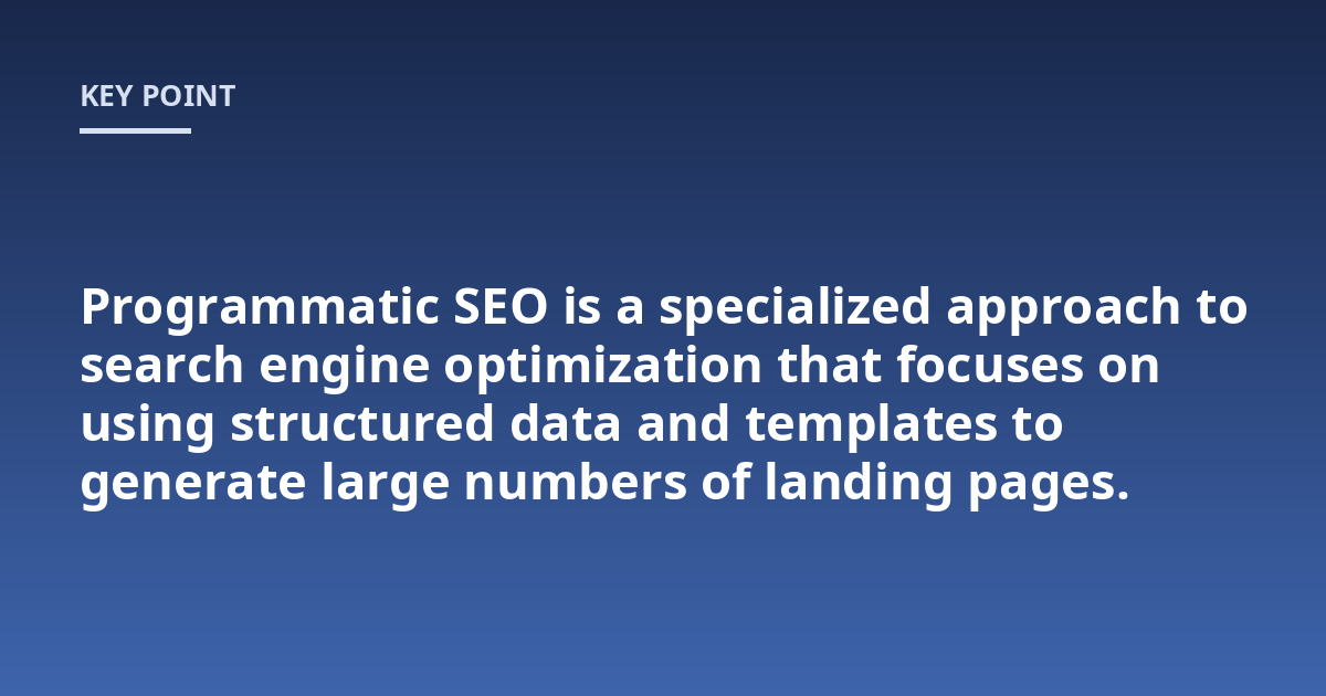 Programmatic SEO is a specialized approach to search engine optimization that focuses on using structured data and templates to generate large numbers of landing pages.