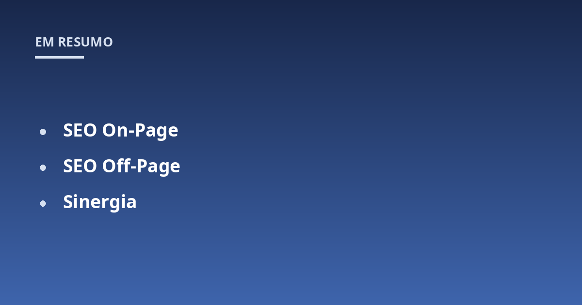 SEO On-Page; SEO Off-Page; Sinergia