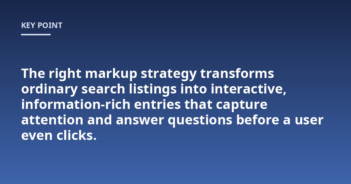 The right markup strategy transforms ordinary search listings into interactive, information-rich entries that capture attention and answer questions before a user even clicks.