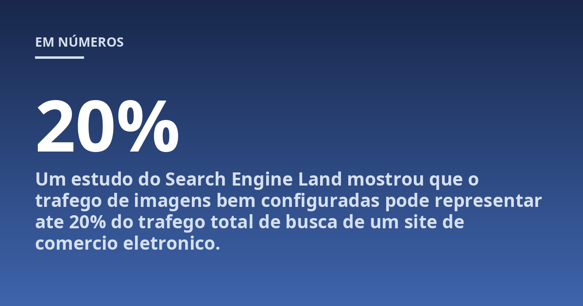 Um estudo do Search Engine Land mostrou que o trafego de imagens bem configuradas pode representar ate 20% do trafego total de busca de um site de comercio eletronico.