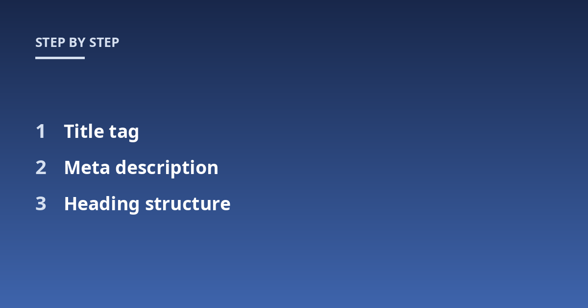 Title tag; Meta description; Heading structure
