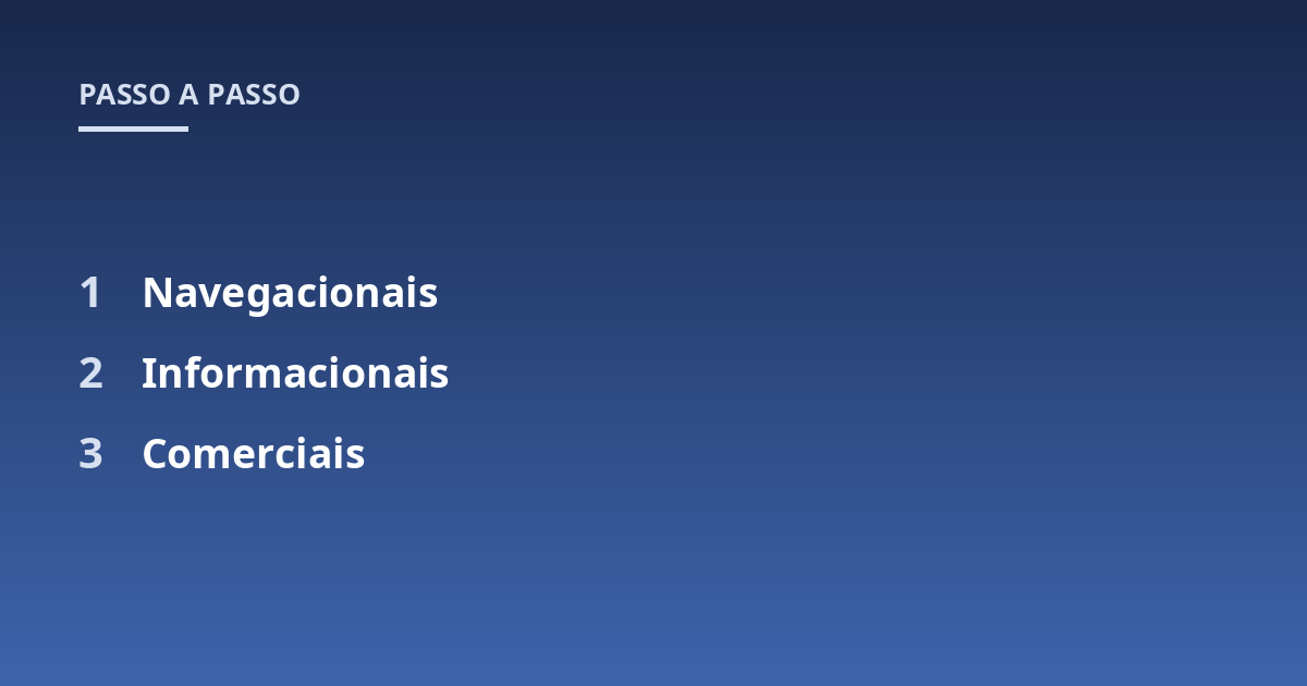 Navegacionais; Informacionais; Comerciais