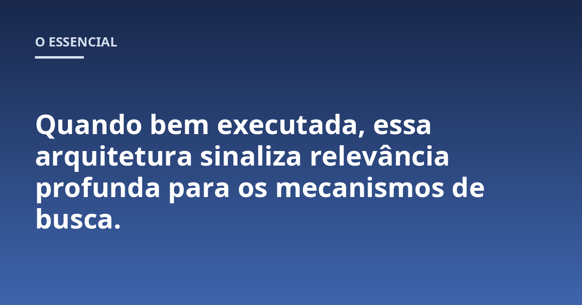 Quando bem executada, essa arquitetura sinaliza relevância profunda para os mecanismos de busca.