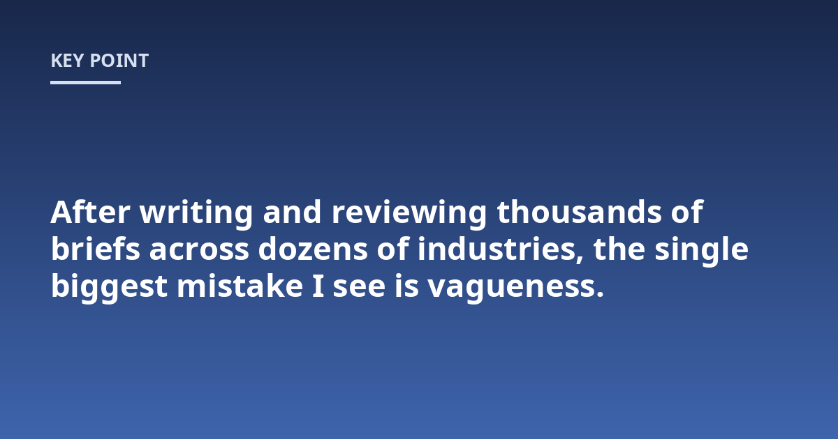 After writing and reviewing thousands of briefs across dozens of industries, the single biggest mistake I see is vagueness.