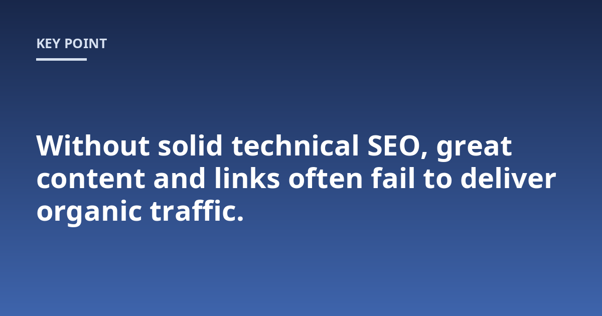 Without solid technical SEO, great content and links often fail to deliver organic traffic.