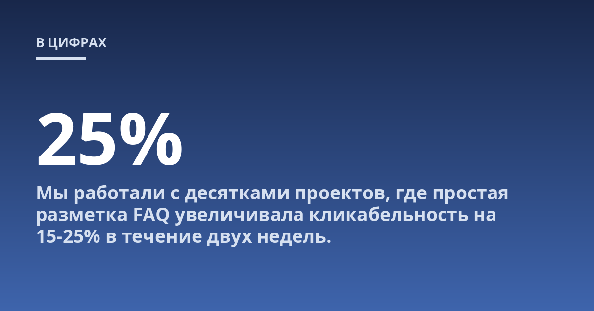 Мы работали с десятками проектов, где простая разметка FAQ увеличивала кликабельность на 15-25% в течение двух недель.