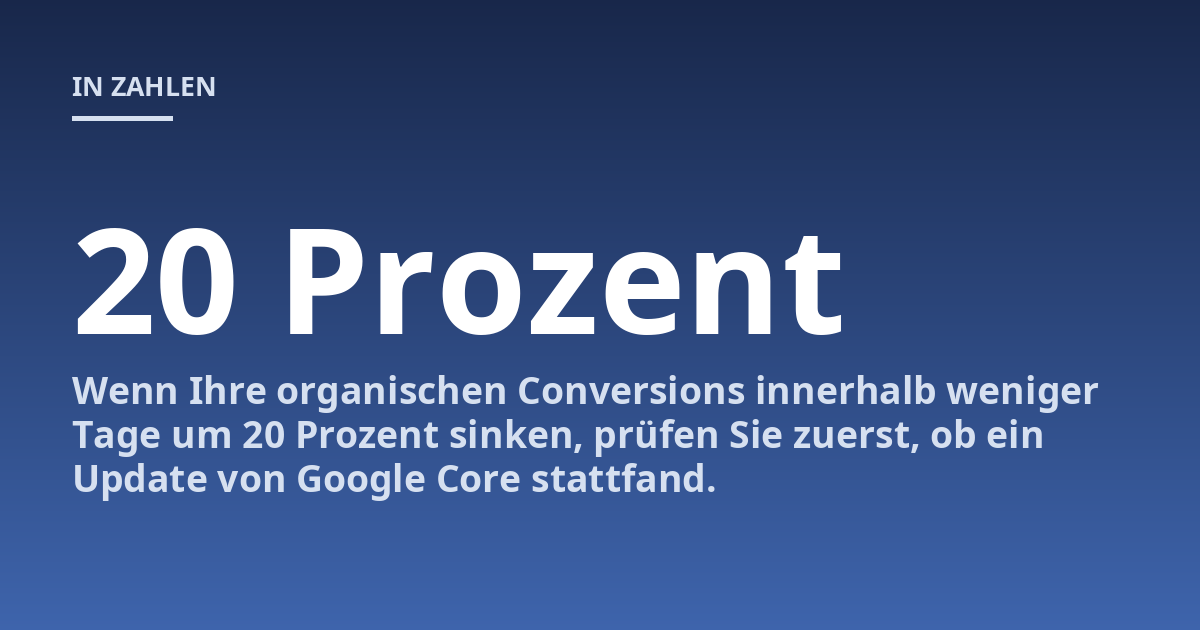 Wenn Ihre organischen Conversions innerhalb weniger Tage um 20 Prozent sinken, prüfen Sie zuerst, ob ein Update von Google Core stattfand.