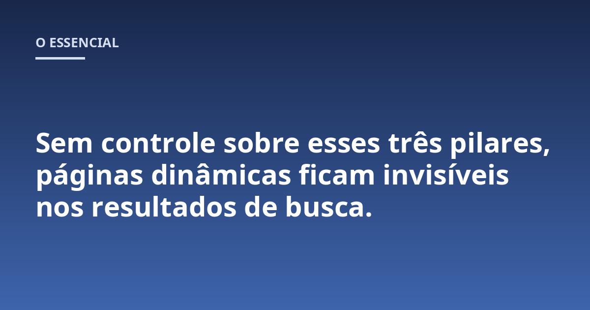 Sem controle sobre esses três pilares, páginas dinâmicas ficam invisíveis nos resultados de busca.