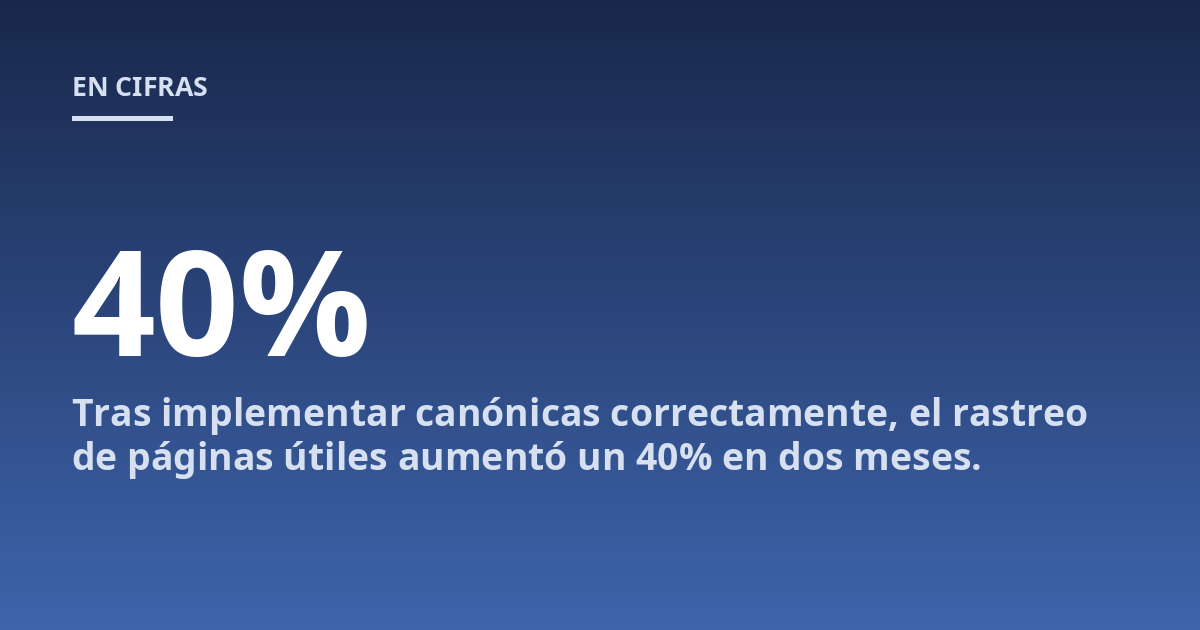 Tras implementar canónicas correctamente, el rastreo de páginas útiles aumentó un 40% en dos meses.