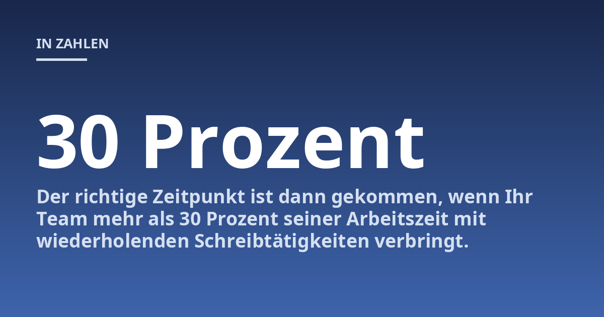 Der richtige Zeitpunkt ist dann gekommen, wenn Ihr Team mehr als 30 Prozent seiner Arbeitszeit mit wiederholenden Schreibtätigkeiten verbringt.
