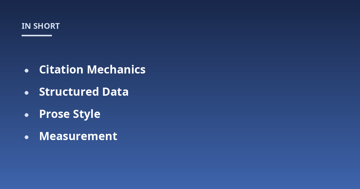 Citation Mechanics; Structured Data; Prose Style; Measurement