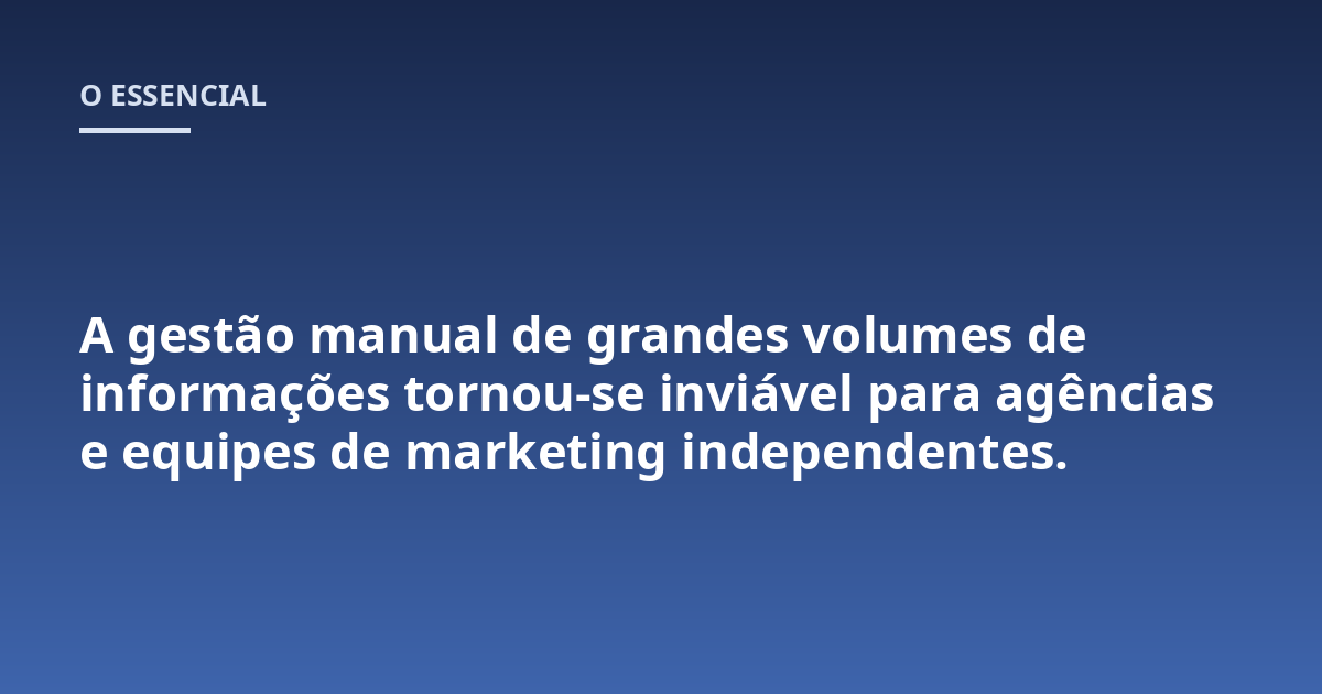 A gestão manual de grandes volumes de informações tornou-se inviável para agências e equipes de marketing independentes.