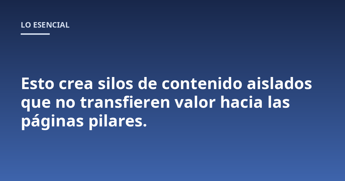 Esto crea silos de contenido aislados que no transfieren valor hacia las páginas pilares.
