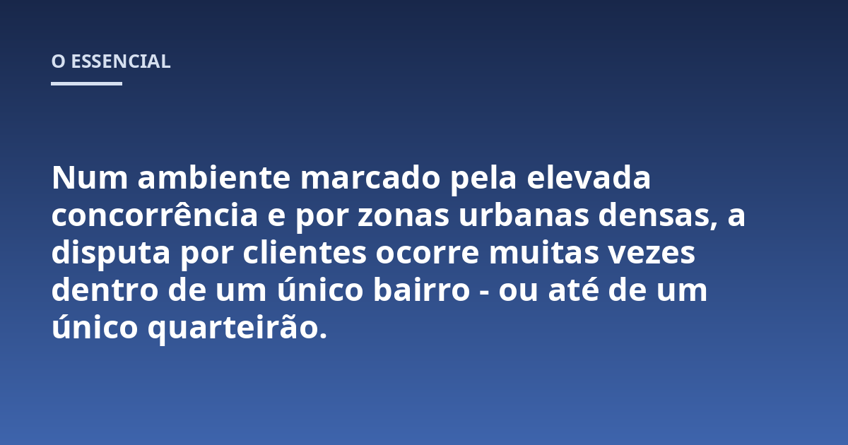 Num ambiente marcado pela elevada concorrência e por zonas urbanas densas, a disputa por clientes ocorre muitas vezes dentro de um único bairro - ou até de um único quarteirão.