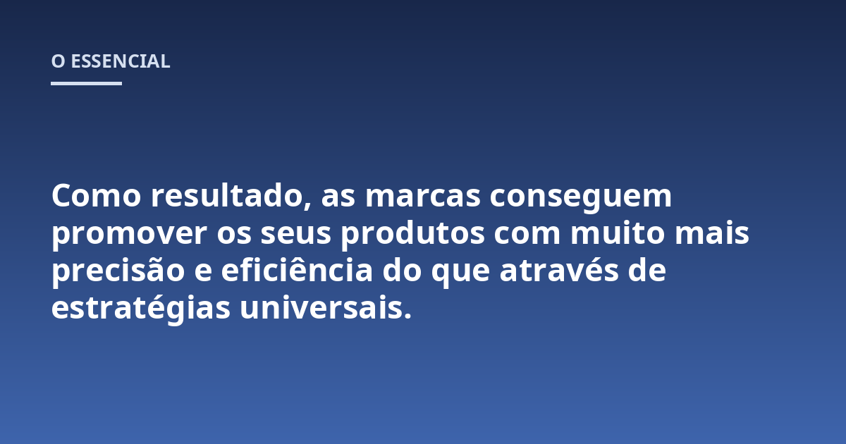 Como resultado, as marcas conseguem promover os seus produtos com muito mais precisão e eficiência do que através de estratégias universais.