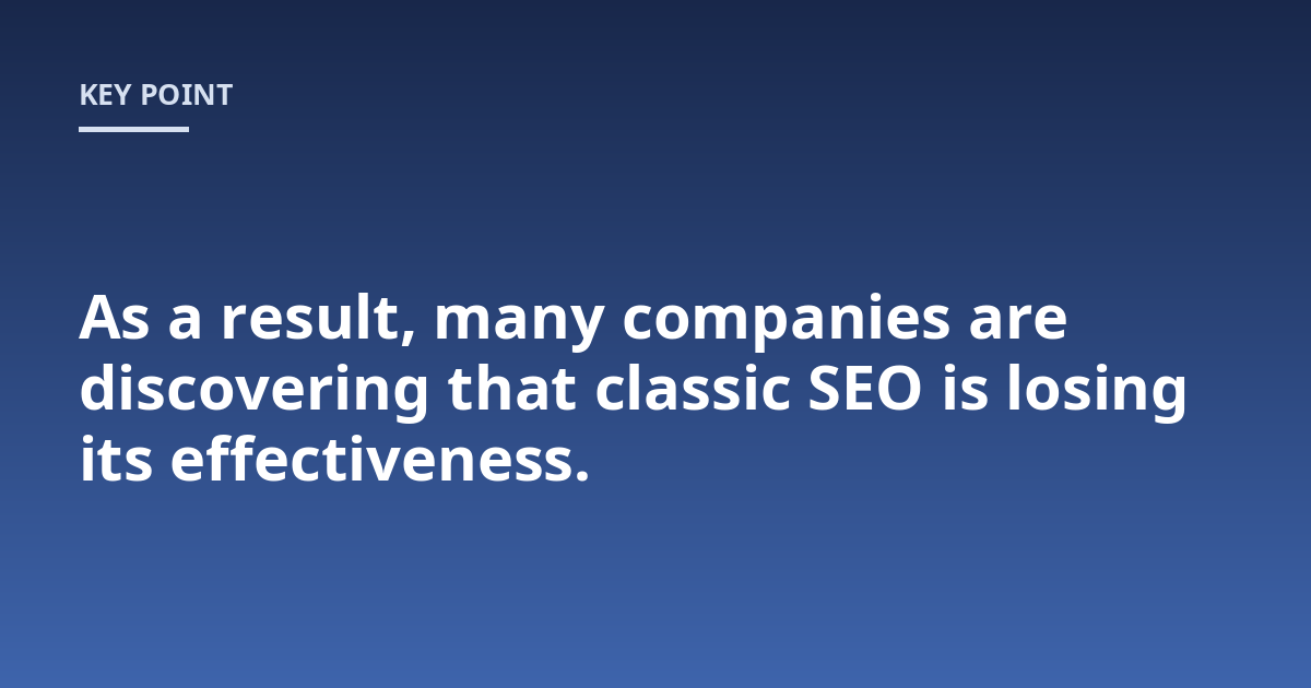 As a result, many companies are discovering that classic SEO is losing its effectiveness.