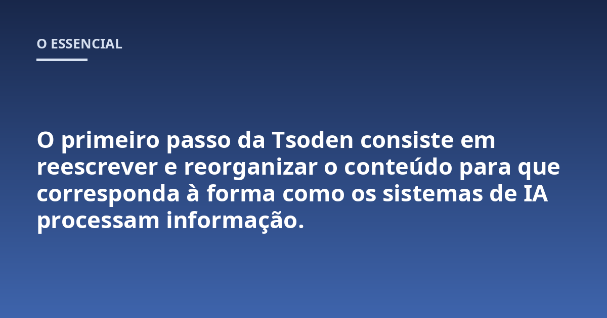 O primeiro passo da Tsoden consiste em reescrever e reorganizar o conteúdo para que corresponda à forma como os sistemas de IA processam informação.