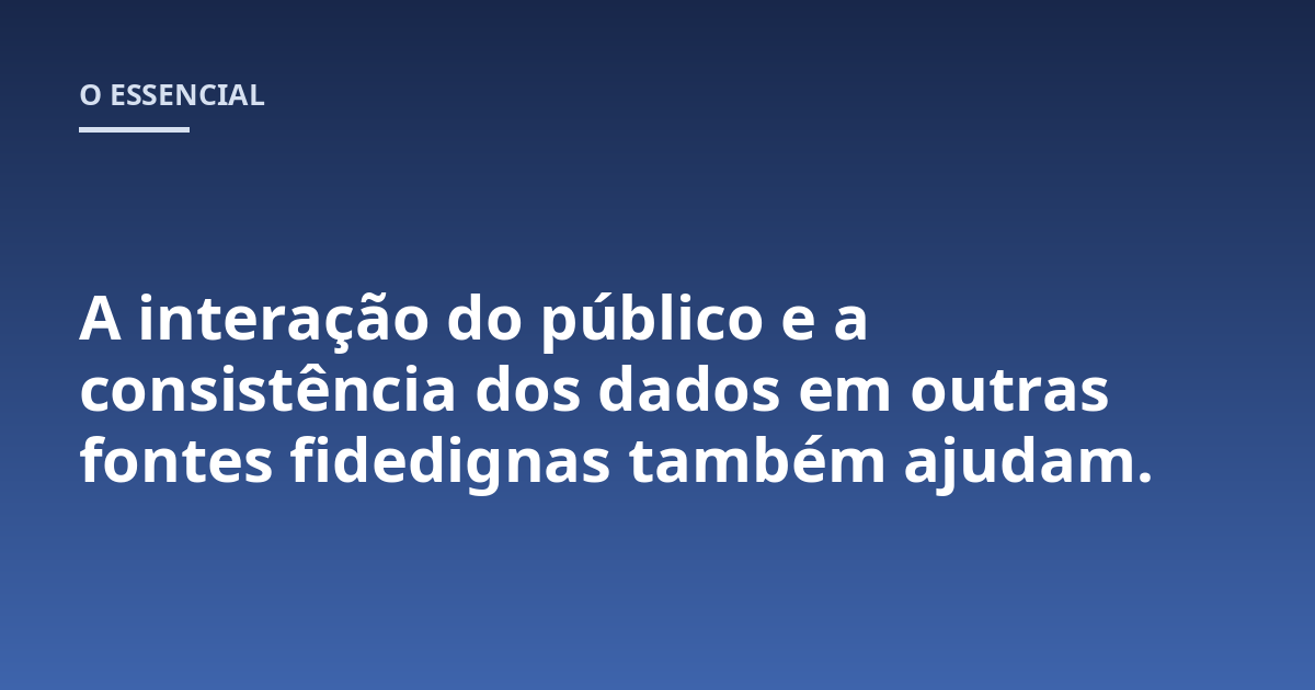 A interação do público e a consistência dos dados em outras fontes fidedignas também ajudam.