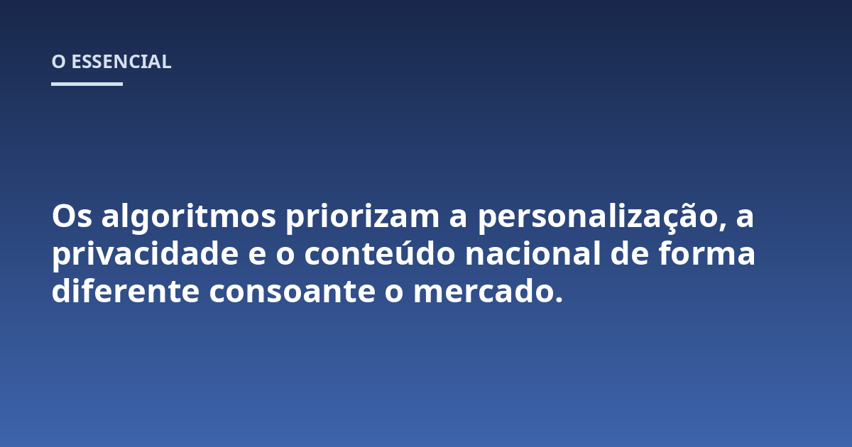 Os algoritmos priorizam a personalização, a privacidade e o conteúdo nacional de forma diferente consoante o mercado.