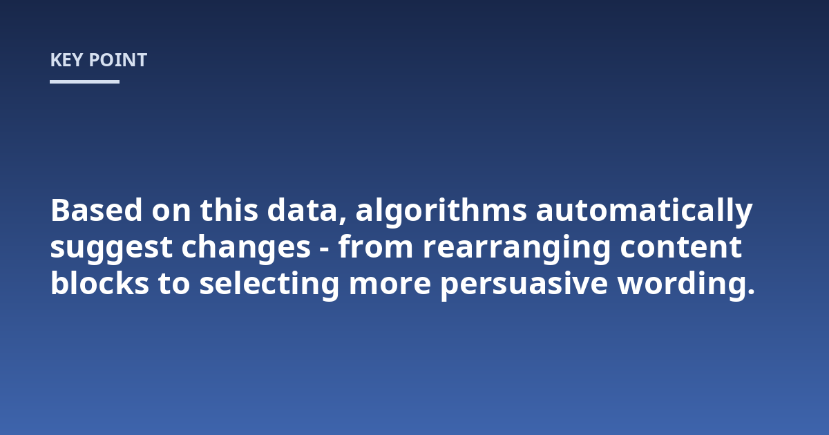 Based on this data, algorithms automatically suggest changes - from rearranging content blocks to selecting more persuasive wording.