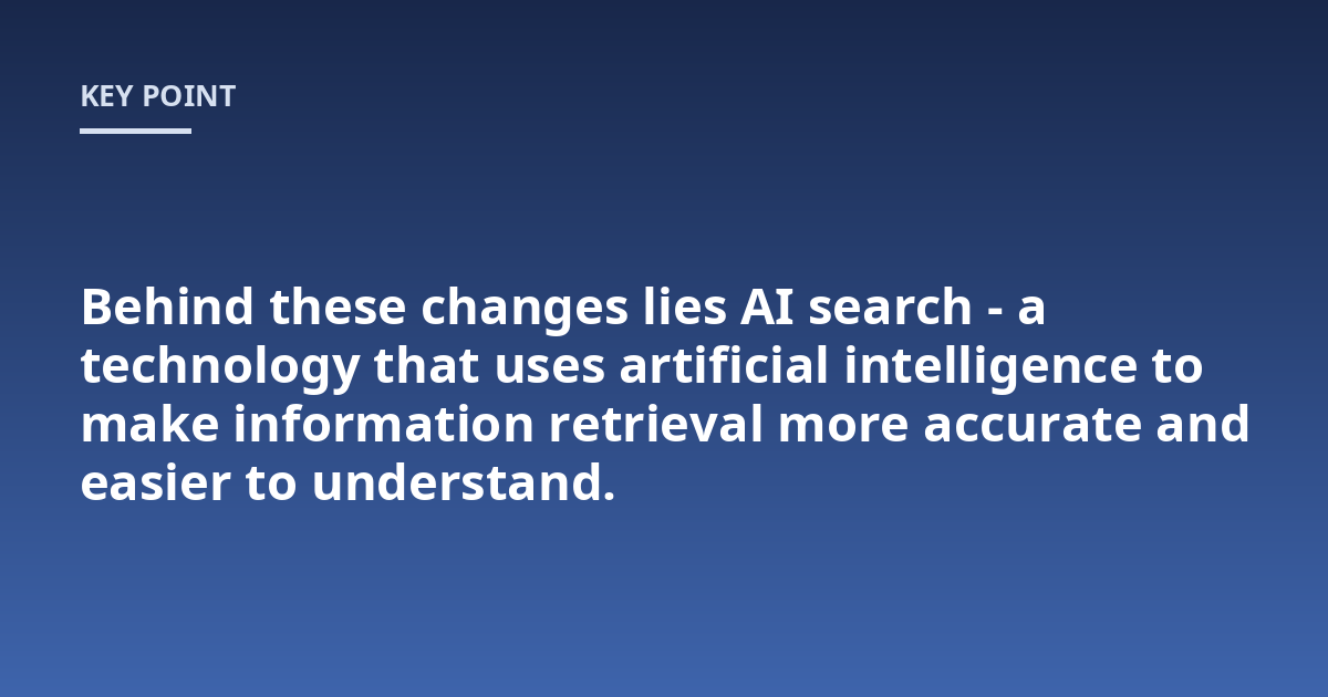 Behind these changes lies AI search - a technology that uses artificial intelligence to make information retrieval more accurate and easier to understand.