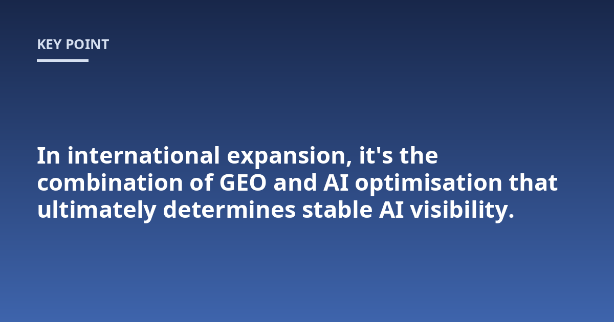 In international expansion, it's the combination of GEO and AI optimisation that ultimately determines stable AI visibility.