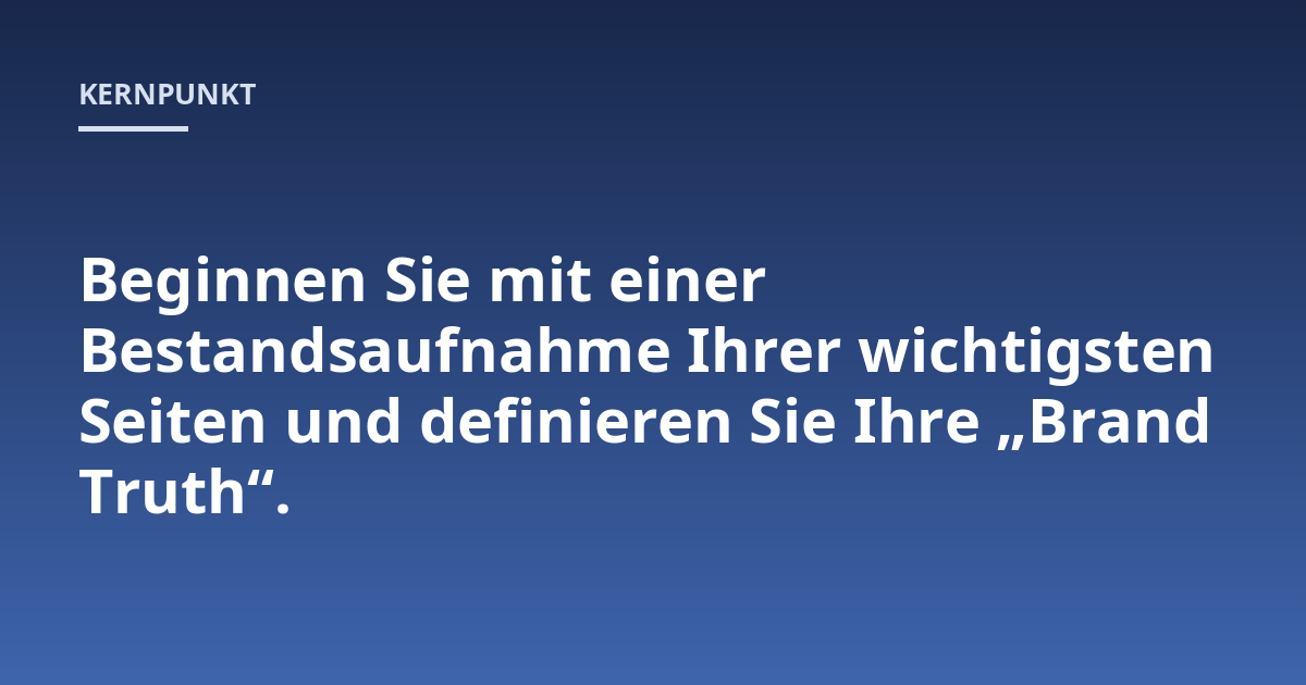 Beginnen Sie mit einer Bestandsaufnahme Ihrer wichtigsten Seiten und definieren Sie Ihre
