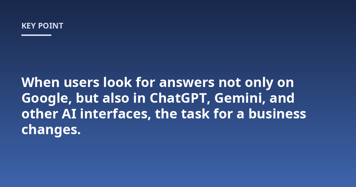 When users look for answers not only on Google, but also in ChatGPT, Gemini, and other AI interfaces, the task for a business changes.
